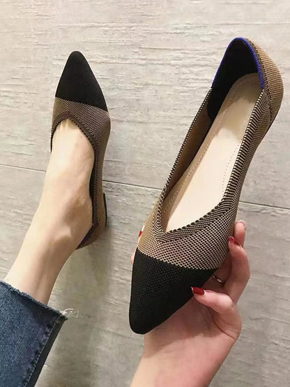 Women’s Pointed Flat Shoes - Comfortable Knitted Elastic Casual Fashion Shoes for Spring & Autumn Wear