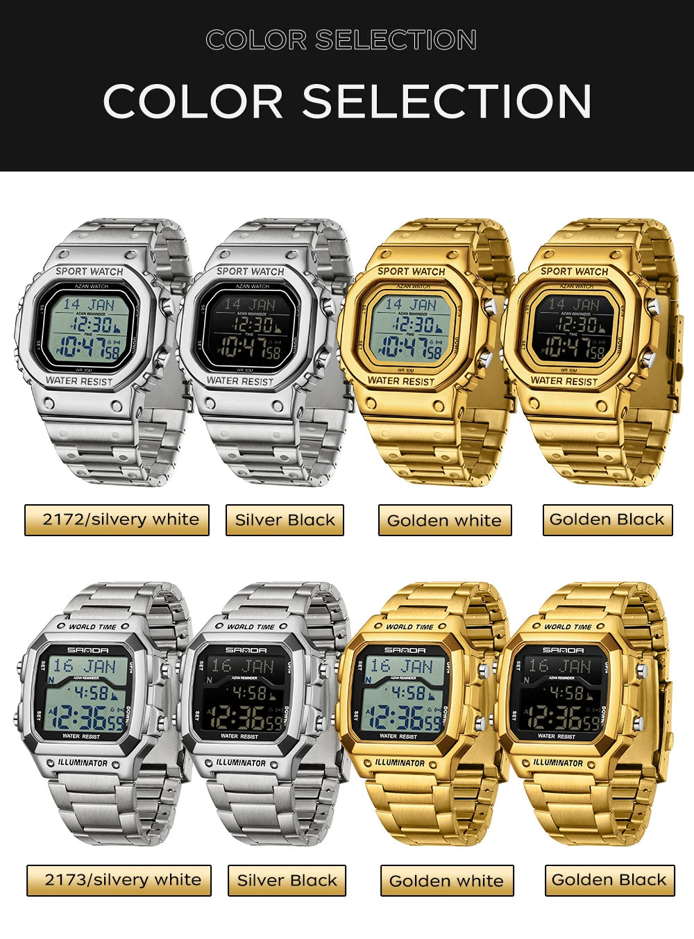 SANDA 2172/2173 Men’s Digital Watch - Multifunction Waterproof LED Electronic Wristwatch