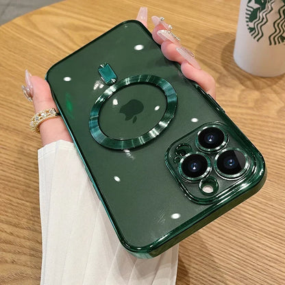 Luxury Plating MagSafe Magnetic Case for iPhone 16/15/14/13/12/11 Pro Max Plus – Wireless Charging Cover with Lens Protector