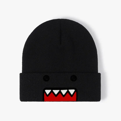 Domo-Kun Embroidered Knit Beanie - Warm Windproof Unisex Winter Hat with Casual Hip-Hop Style