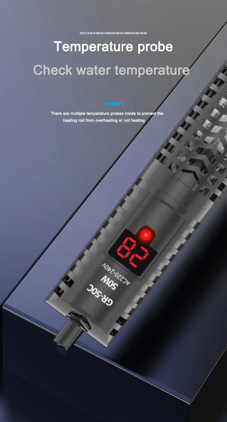 25W-300W Fish Tank Aquarium Heating Rod - Quartz Glass with Digital Display & Automatic Thermostat for Aquariums