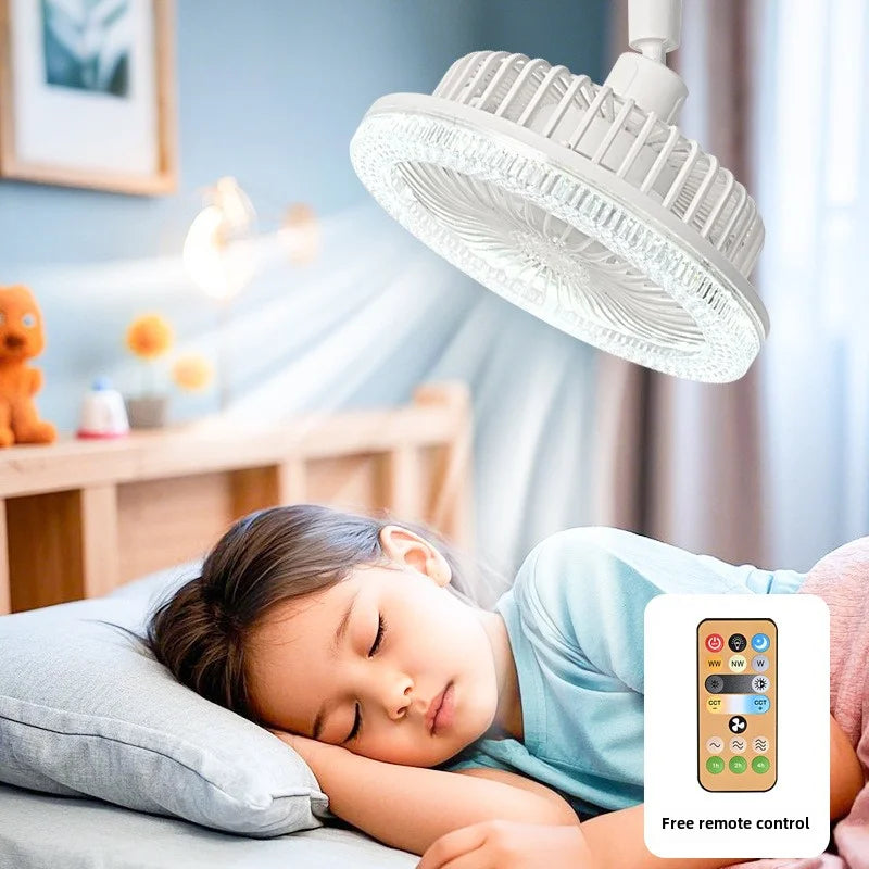 Smart Remote Control Ceiling Fan with LED Light - E27 Base, Adjustable Desktop-Style Design for Living Room