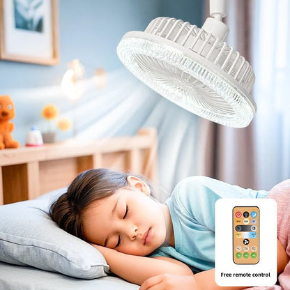 Smart Remote Control Ceiling Fan with LED Light - E27 Base, Adjustable Desktop-Style Design for Living Room
