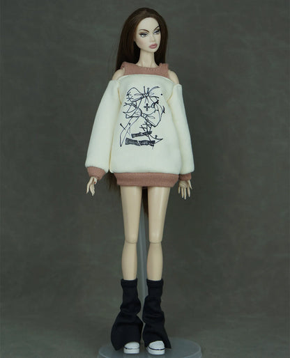 30cm Doll Clothes Set – Long Sleeve Shirt & Foot Covers for 1/6 OB/ST/FR/BB Dolls