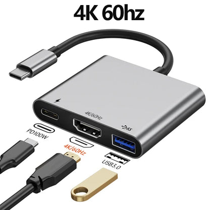 Tebe 3-in-1 USB-C Hub Adapter – 4K 60Hz HDMI, USB 3.0 & 100W PD Fast Charging for MacBook, iPad, Dell & Nintendo Switch
