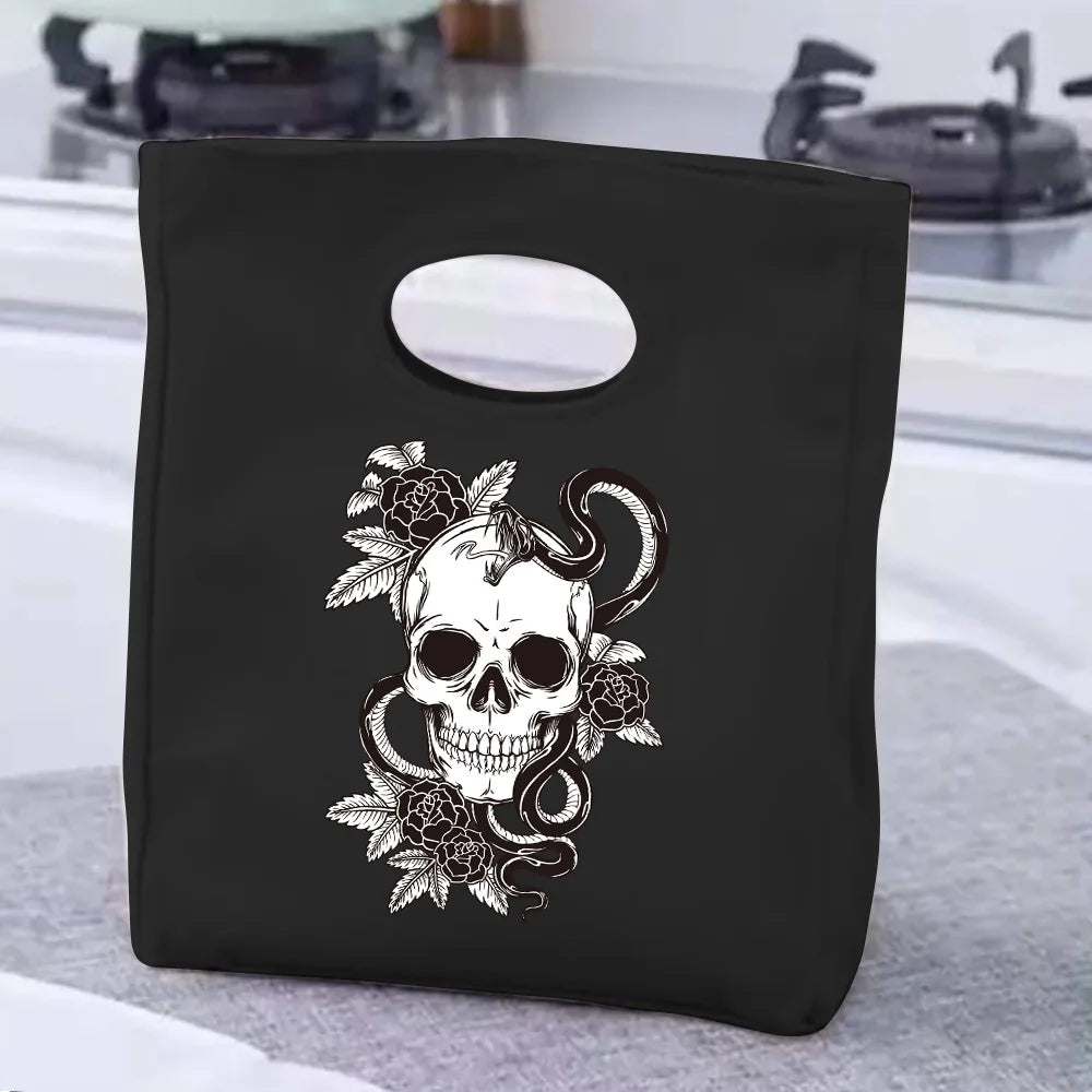 2024 Insulated Lunch Bag with Handle – Portable Thermal Cooler Lunch Box for Picnic, Travel & Food Storage, White Printed Design