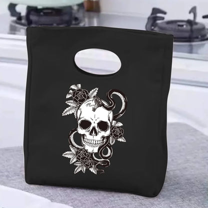 2024 Insulated Lunch Bag with Handle – Portable Thermal Cooler Lunch Box for Picnic, Travel & Food Storage, White Printed Design