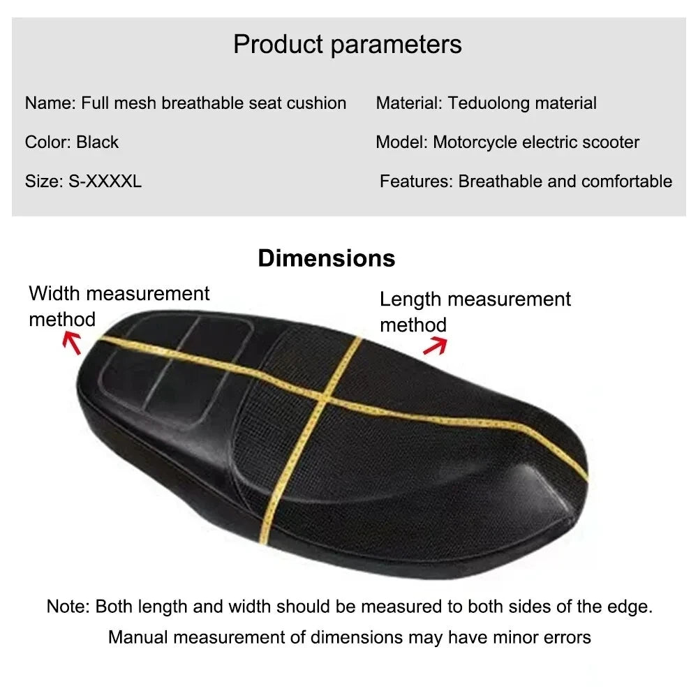 Breathable 3D Mesh Motorcycle Seat Cover – Anti-Slip Cooling Cushion for Scooter & Motorbike Summer Protection Pad