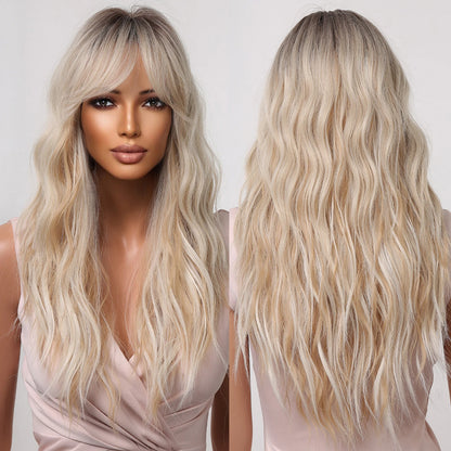 GEMMA Ombre Brown Blonde Synthetic Wig with Bangs – Long Straight Cosplay Wig for Women, High-Temperature Fiber
