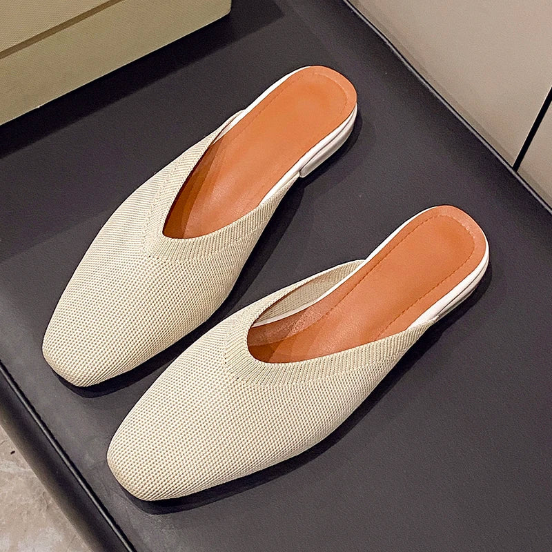 Women’s Solid Color Pointed Toe Knitted Slip-On Flats – Casual Breathable Ballet Loafers