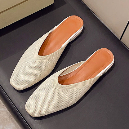 Women’s Solid Color Pointed Toe Knitted Slip-On Flats – Casual Breathable Ballet Loafers
