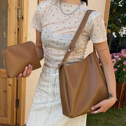 Fashion Leather Tote Bag for Women 2025 — Large High-Capacity Simple Shoulder Bag, Handbag & Purse