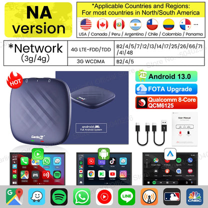CarlinKit Android 13 AI TV Box – 8-Core Wireless CarPlay & Android Auto with Split Screen, 64G/128G for Netflix, YouTube, Play Store