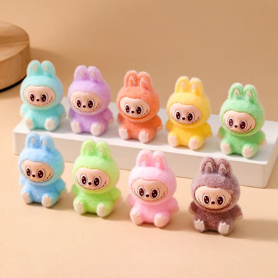1/9PCS Labubu Cartoon Mini Flocking Doll Pendant – Cute DIY Kawaii Toy Gift Accessories
