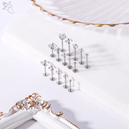 AOEDEJ 10PCS Gold Stainless Steel Labret Lip Studs – 16/18G CZ Crystal Helix, Cartilage & Tragus Piercings (2–6mm)