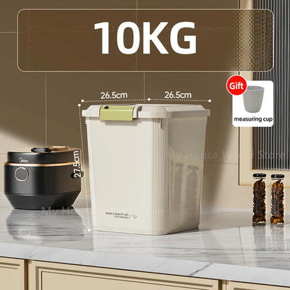 10KG Rice Storage Container - Sealed Cereal Dispenser with Buckle, Insect-Proof Grain & Pet Food Organizer