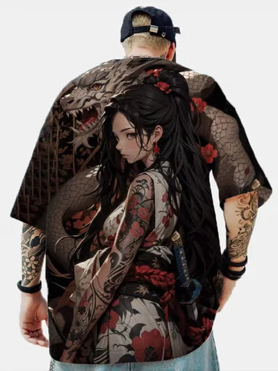 Anime Girl 3D Print T-Shirt - Casual Loose Short Sleeve Streetwear for Men