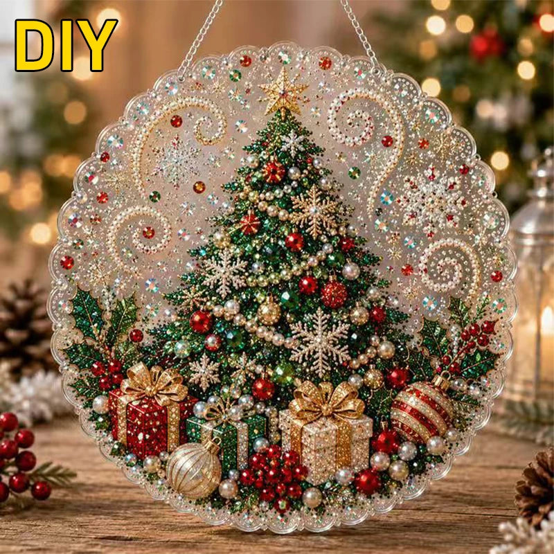 Christmas Pearl Diamond Painting Suncatcher Kit - DIY Acrylic Round Bead Craft for Wall & Window Decor