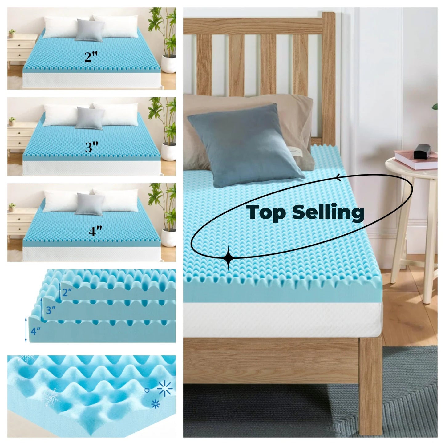 4" Memory Foam Mattress Topper - Outdoor & Indoor Use, Pressure-Relieving Yoga Pad, CertiPUR Certified