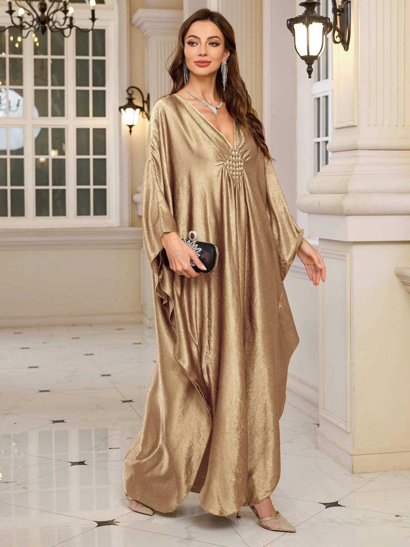 Women’s Sparkly Glitter Kaftan Dress – Batwing Sleeve Beach Maxi Cover-Up