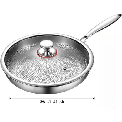 Titanium Steel Frying Pan with Lid - Non-Stick Uncoated Fish Scale Hammer Pattern Titanium Alloy Kitchen Cookware