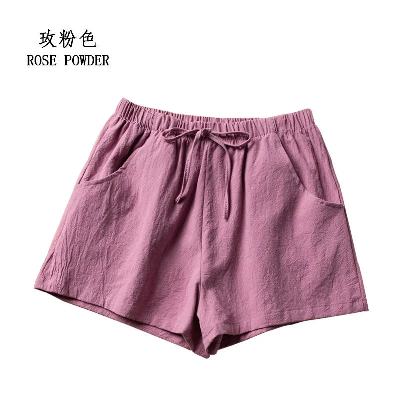 Women’s Cotton Linen High Waist Shorts — Black Casual Fashion Workout Sport Shorts