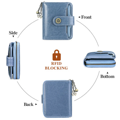 Genuine Leather Short Wallet for Women — Slim Hasp & Zipper Mini Purse, Portable Coin & Card Holder