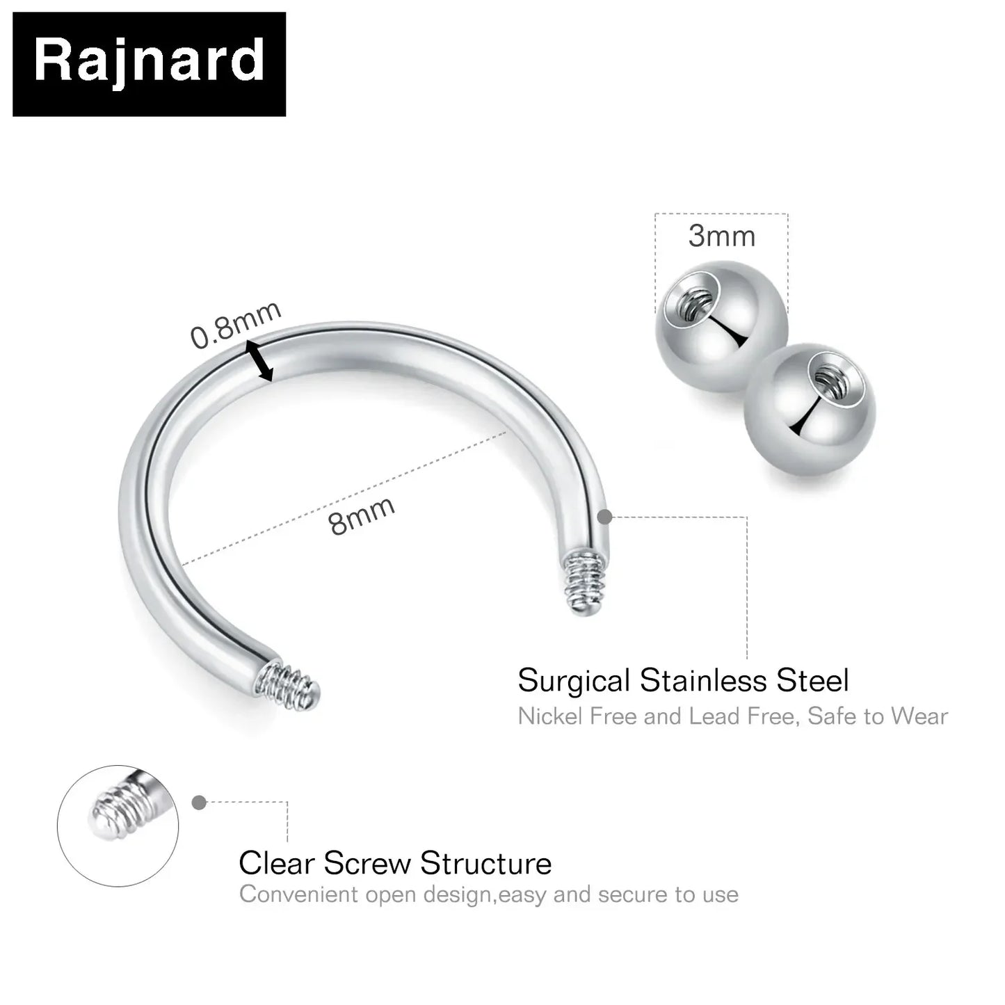 Stainless Steel Nose & Septum Rings – 12G/14G/16G/20G Piercings for Women & Men, Helix & Body Jewelry