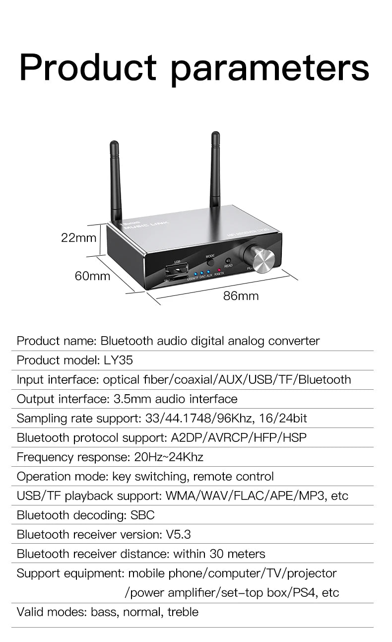 Bluetooth 5.3 Receiver Transmitter | Low Latency Stereo AUX 3.5mm, Optical, Coaxial Wireless Audio Adapter USB for TV & PC