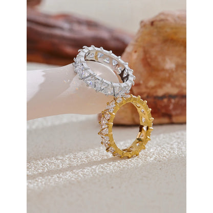 Women’s Stainless Steel Heart CZ Bling Ring – Shiny Cubic Zirconia Fashion Jewelry