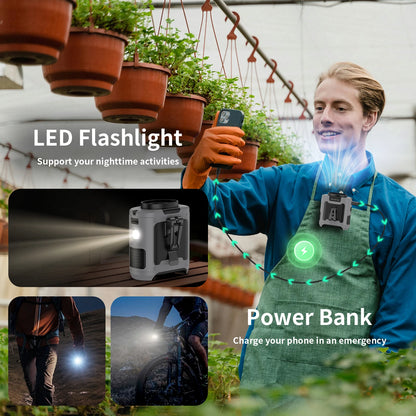 Socool 10000mAh Portable Waist & Neck Fan — Handheld Ultra-Strong Wind with Phone Charging & LED Light for Outdoor Work