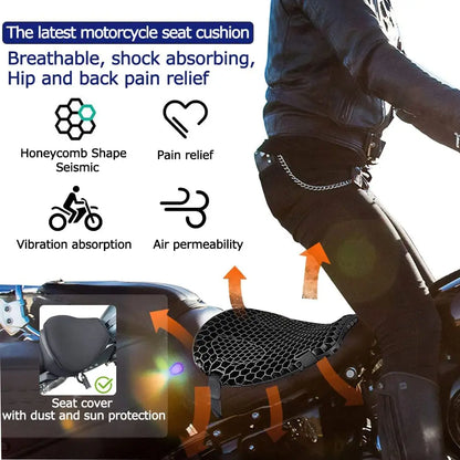 Motorcycle Air Seat Cushion – Shock Absorbing Pressure-Relief Saddle Cover for Cruiser & Sports Bike Travel Comfort