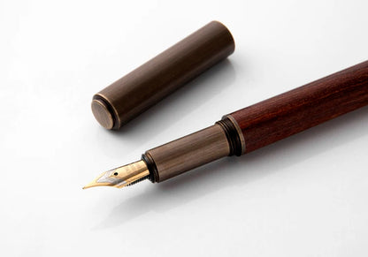 Luxury Retro Wood & Bronze Fountain Pen – 0.5mm Calligraphy Ink Pen for Office, Business & Gift Stationery