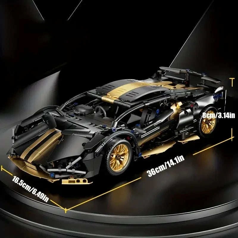 1:14 Scale Black Sports Car Building Block Set for Adults 14+, Collectible DIY Model Car Kit for Home Decoration & Gift Display