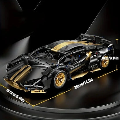 1:14 Scale Black Sports Car Building Block Set for Adults 14+, Collectible DIY Model Car Kit for Home Decoration & Gift Display