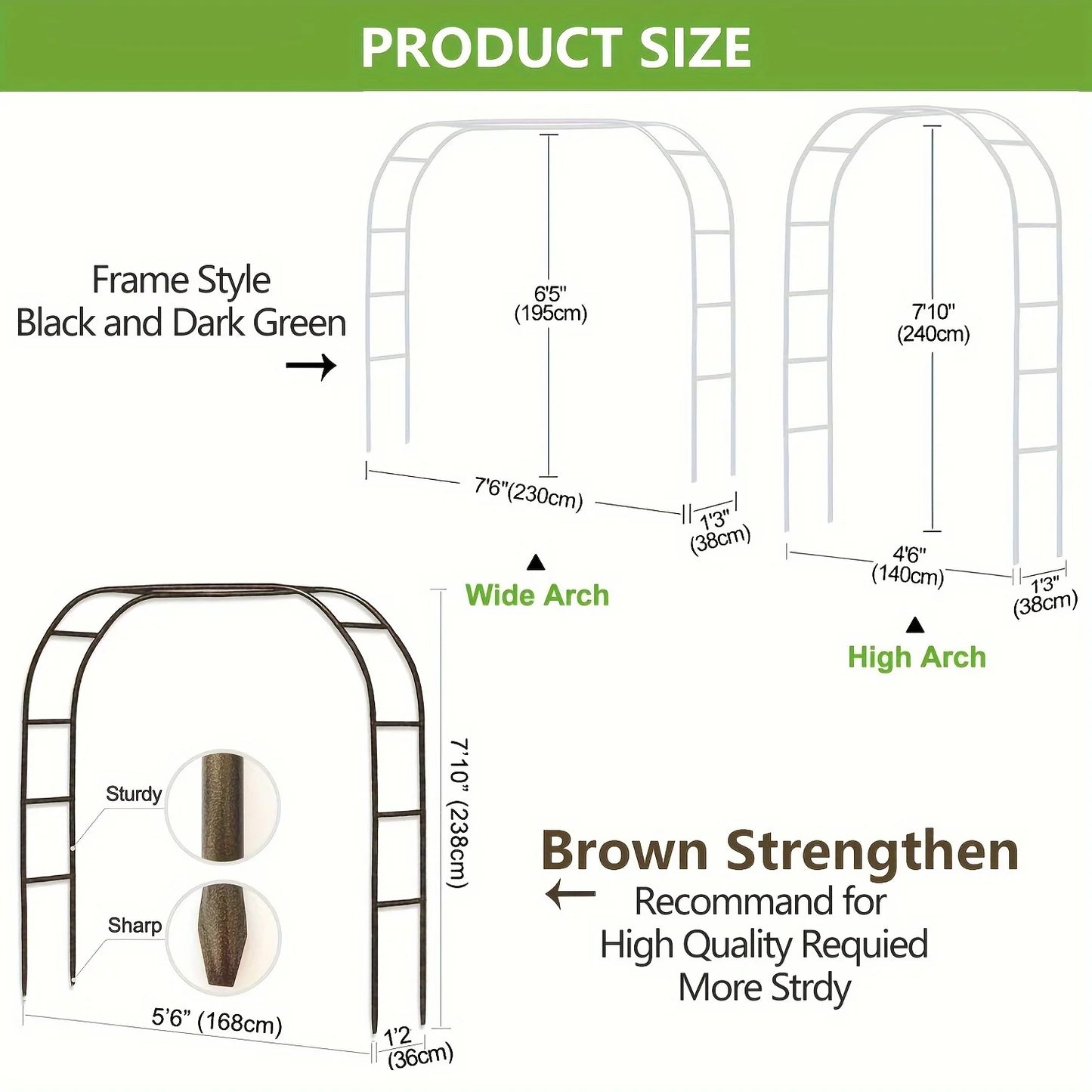 100 Inch Metal Garden Arch – Heavy Duty Steel Frame with Gothic Style, Wedding Arch for Lawn & Rock Climbing