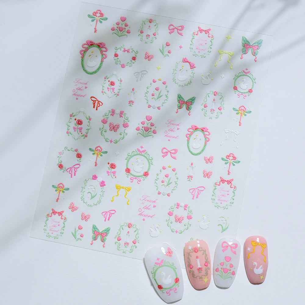 5D Macaron Nail Stickers - Embossed Flower, Fruit, Bear & Rabbit Charms for Summer DIY Manicure Decoration