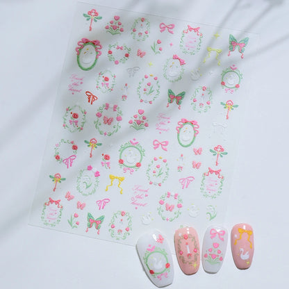 5D Macaron Nail Stickers - Embossed Flower, Fruit, Bear & Rabbit Charms for Summer DIY Manicure Decoration