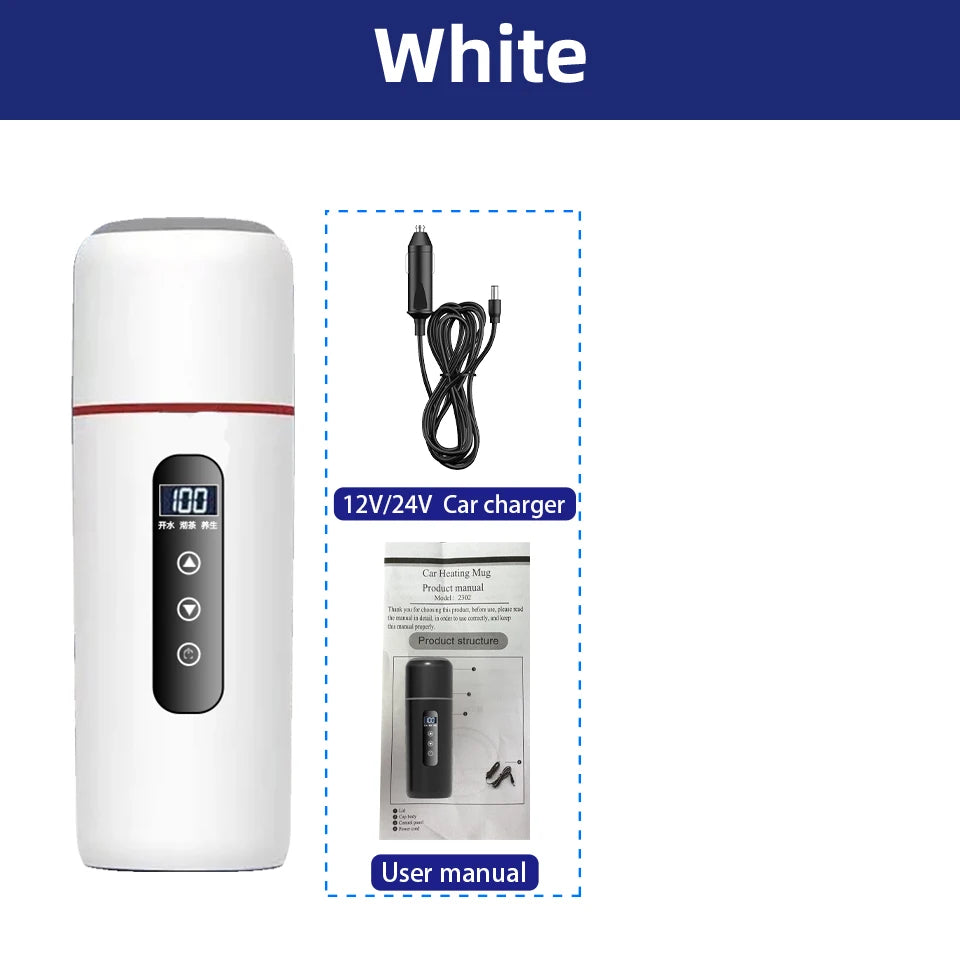 12V/24V Portable Car Electric Kettle 500ml – Smart Touch Screen Travel Heating Cup with Adjustable Temperature Thermal Mug