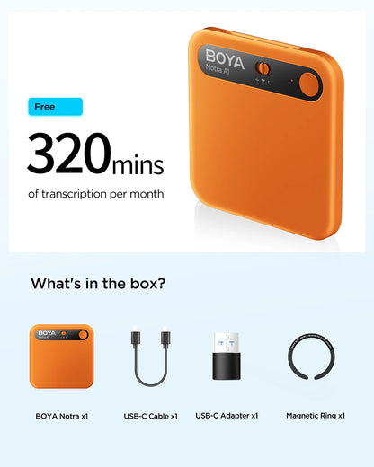 BOYA Notra AI Voice Recorder – Smart Portable Dictaphone with AI Noise Reduction, Voice Activated Recording for Meetings, Lectures & Business Use