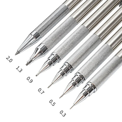 Full Metal Mechanical Pencil Set - 0.3–2.0mm Automatic Drawing Pencils with Leads for Art, School, and Office Use