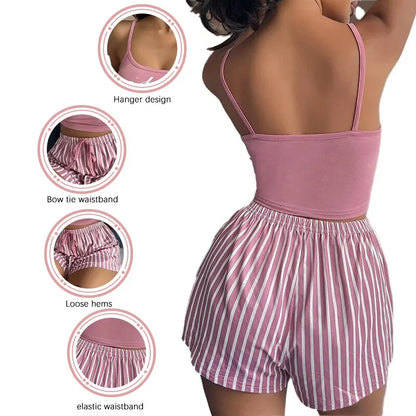 Summer Seduction: Sexy Women's Cotton Pajamas Set - Cute Sleeveless Tops and Shorts, Soft Sleepwear Nightwear for Females