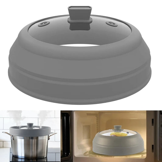 10.5-Inch Glass Microwave Splatter Cover with Foldable Silicone Splash Guard - Food Plate Cover