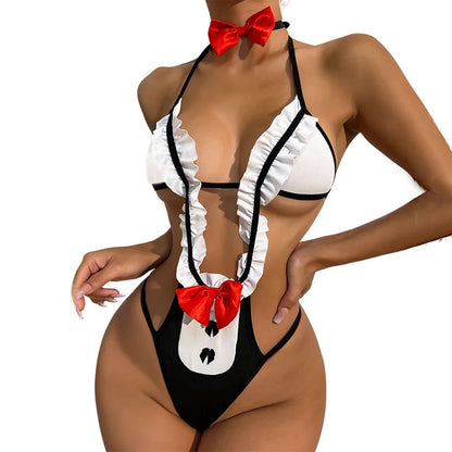 Sheer V-Neck Bodysuit – Women’s Fashion Lingerie Style Bodywear, Sexy Fit Sleepwear & Costume Outfit for Special Occasions