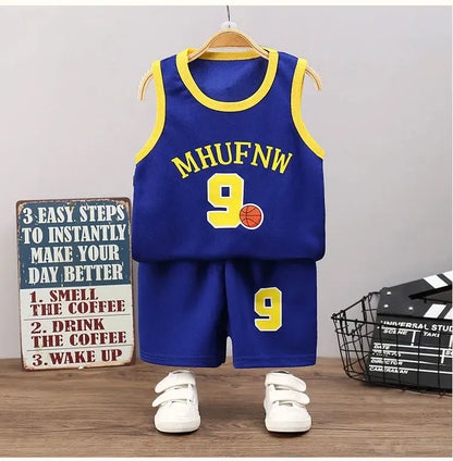 Children’s Summer Sleeveless T-Shirt and Shorts Set — Quick-Dry Sports Tank Top Outfit for Boys Basketball Training