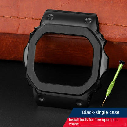 Stainless Steel Metal Case & Strap for Casio G-SHOCK DW5600, GW-M5610, 5000 & GW-B5600 – Gold & Black Modified Watchband