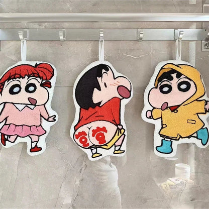 Crayon Shin-Chan Hand Towel - Kawaii Water-Absorbent Coral Fleece for Kitchen & Bathroom Use