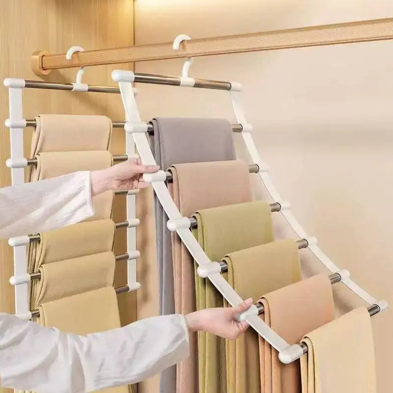 Multi-Layer Pants Hanger - Space-Saving Foldable Closet Organizer with Non-Slip Clips