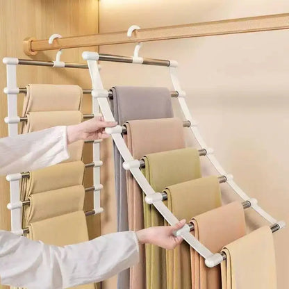 Multi-Layer Pants Hanger - Space-Saving Foldable Closet Organizer with Non-Slip Clips