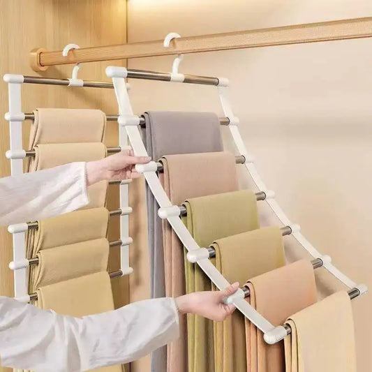 Multi-Layer Pants Hanger - Space-Saving Foldable Closet Organizer with Non-Slip Clips